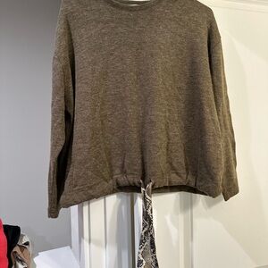 Zara Brown Crew Neck Sweater with Drawstring